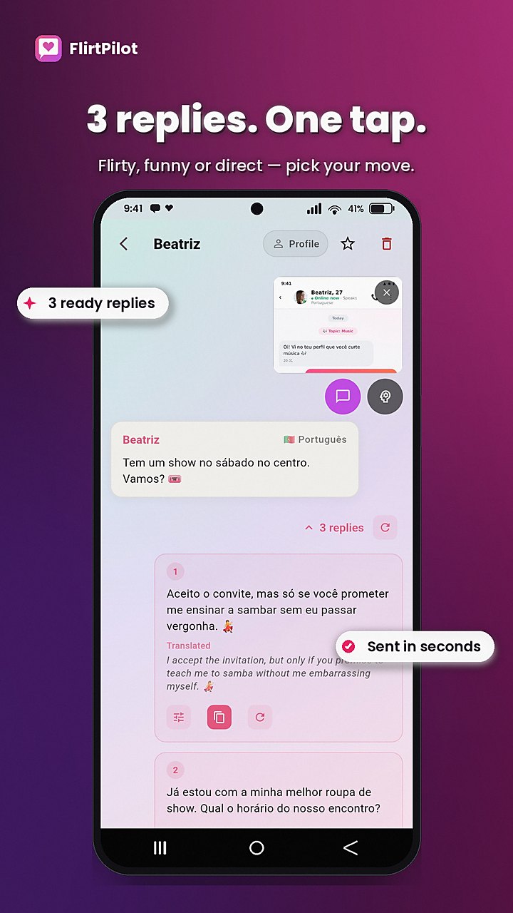 FlirtPilot — 3 replies. One tap.